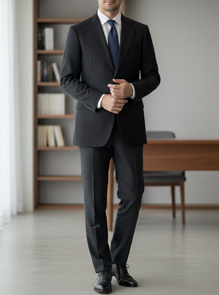 Loro Piana x Gres Dark Grey Wool Micro Pinstripe Suit Blazer
