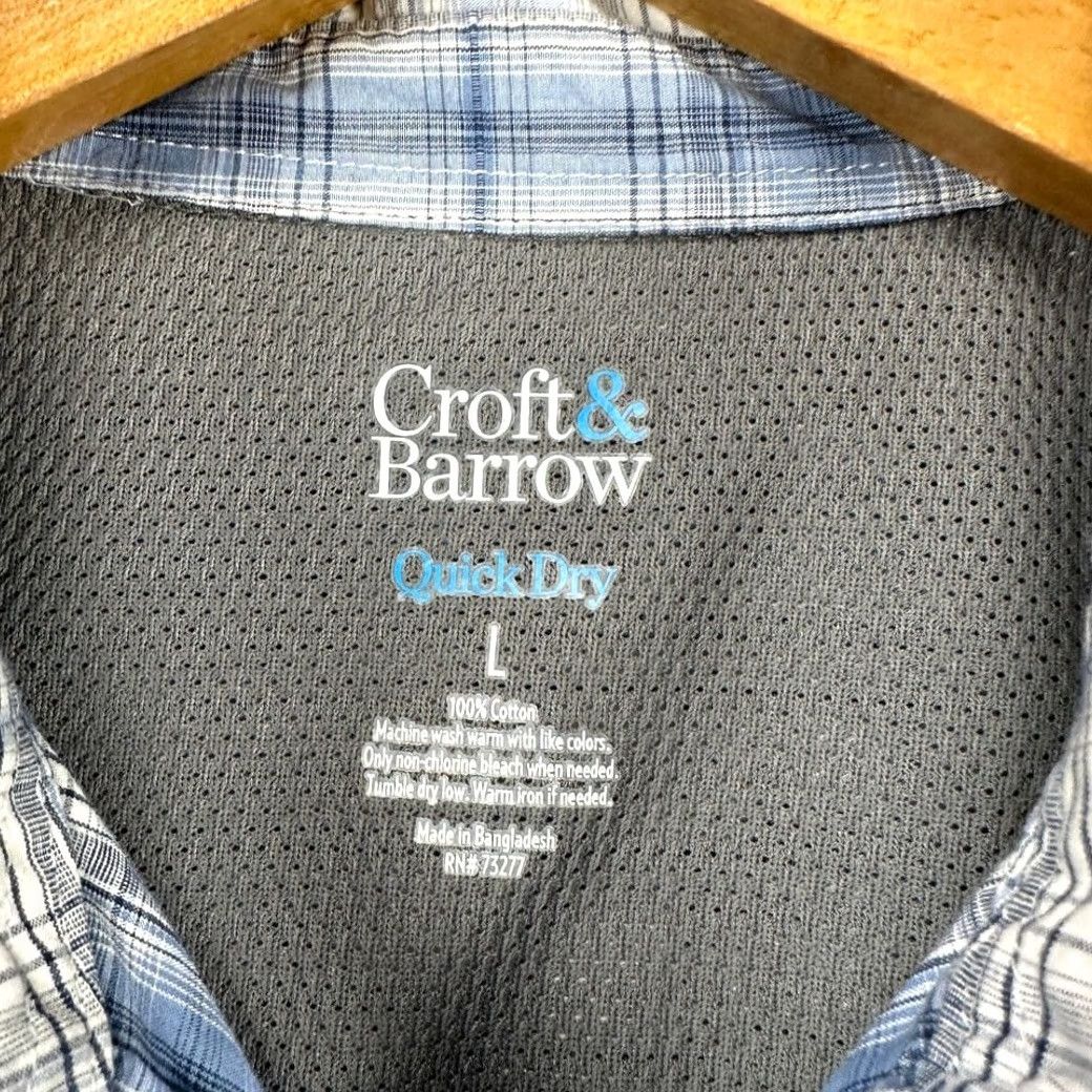 Croft & Barrow VINTAGE Croft Barrow Quick Dry Button Up Shirt Mens Large Blue Plaid Pocket Short Sleeve Size US L / EU 52-54 / 3 - 4 Thumbnail