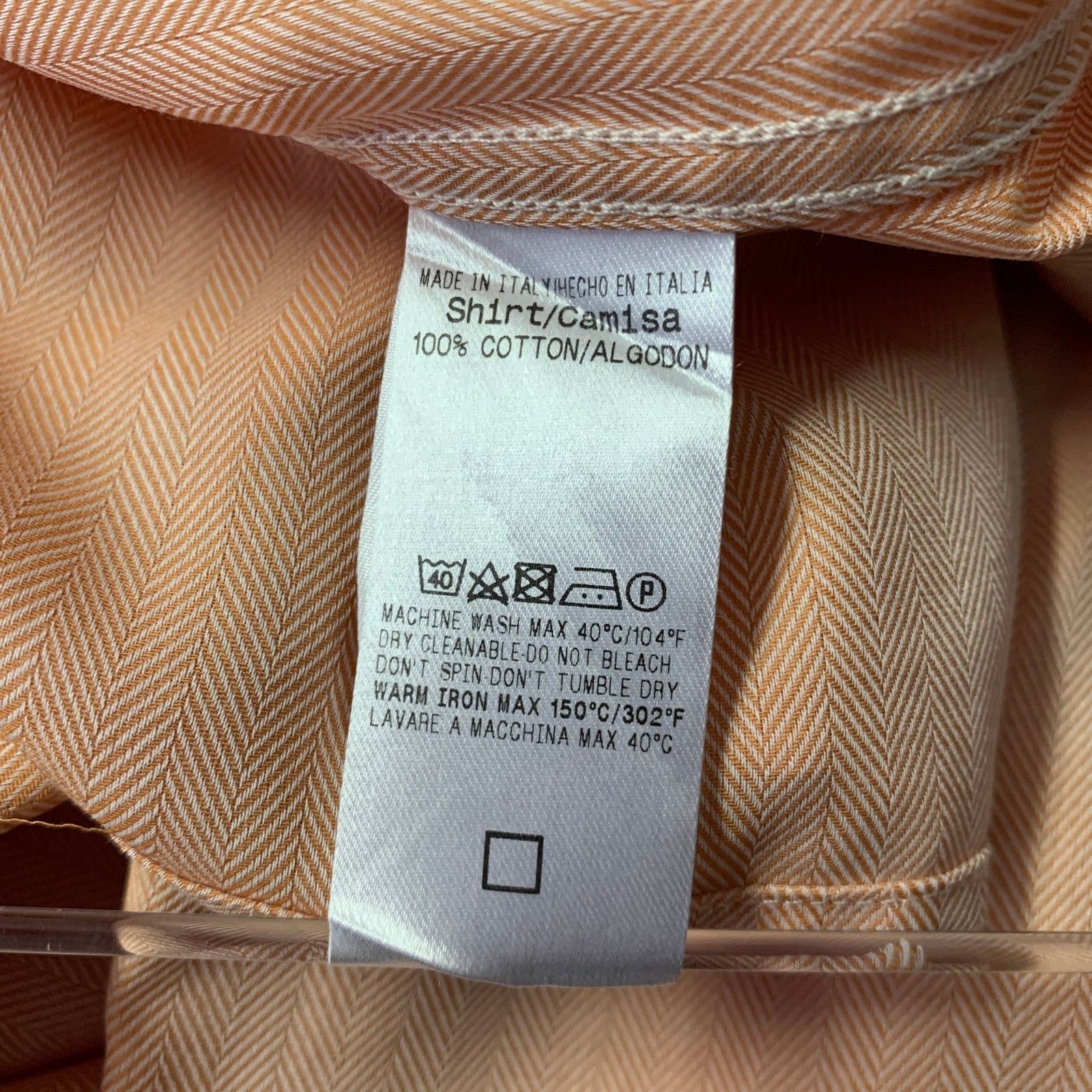 Ermenegildo Zegna ERMENEGILDO ZEGNA L Orange Herringbone Cotton Button Down LS Size US L / EU 52-54 / 3 - 6 Thumbnail