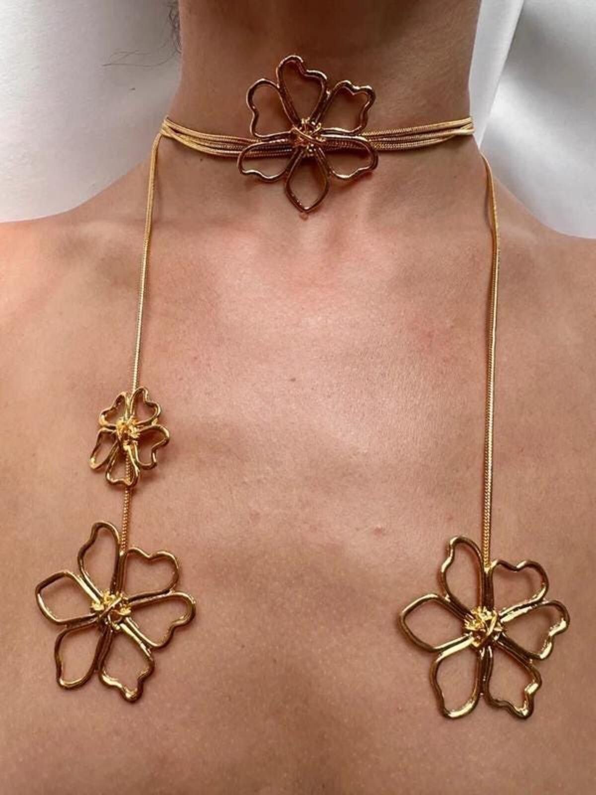 Other Gold plated floral wraparound long flower necklace Size ONE SIZE - 1 Thumbnail