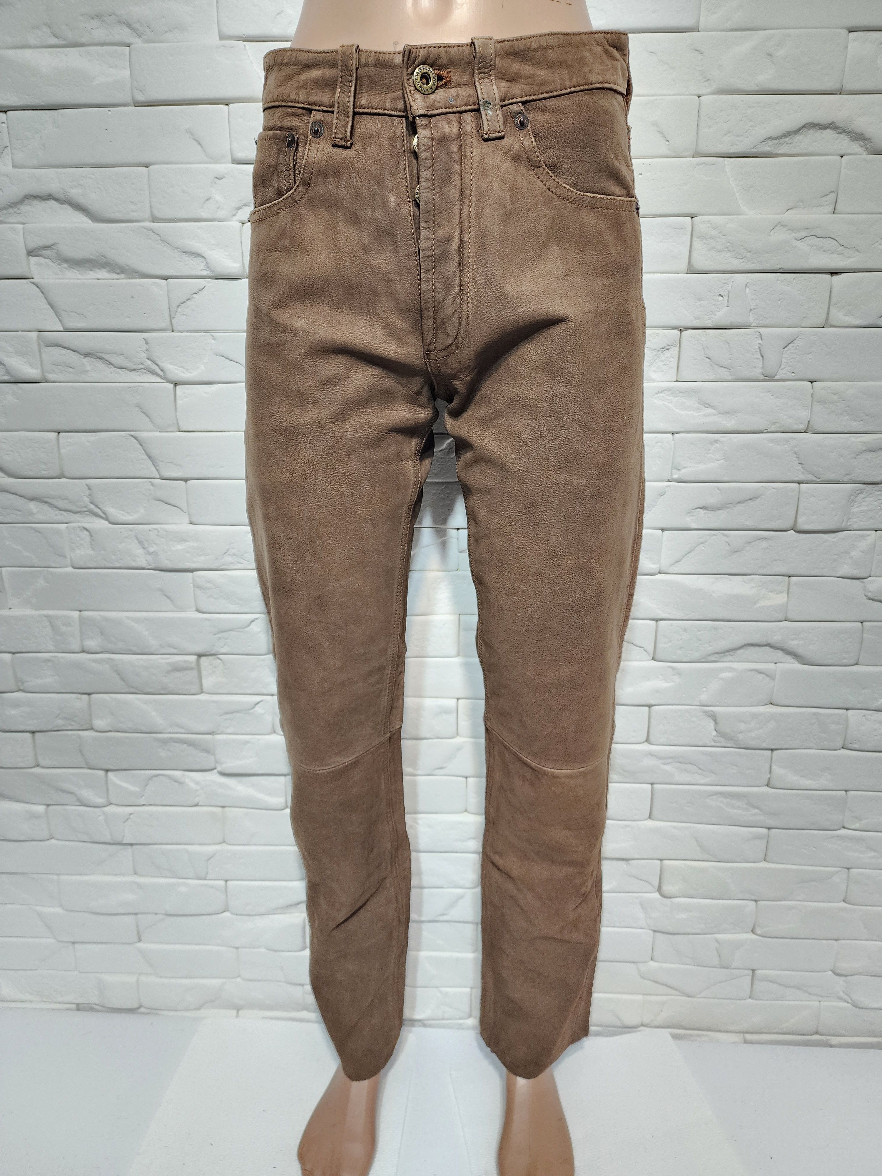 Genuine Leather Brown Nubuck Leather Pants - Denim Cut Size US 31 - 1 Thumbnail