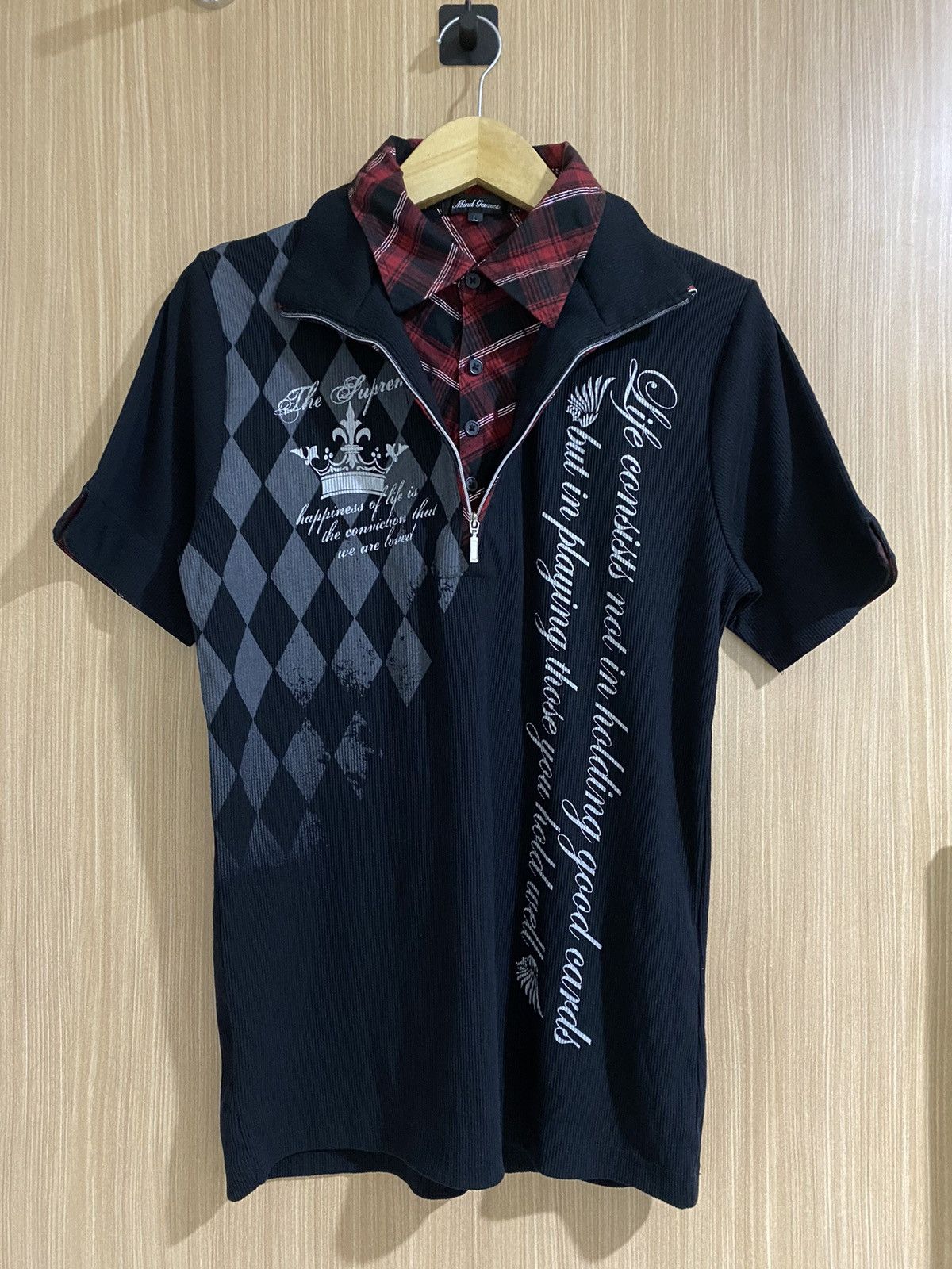 If Six Was Nine Y2k mind games double collar punk poem half zip polo shirt Size US L / EU 52-54 / 3 - 4 Thumbnail