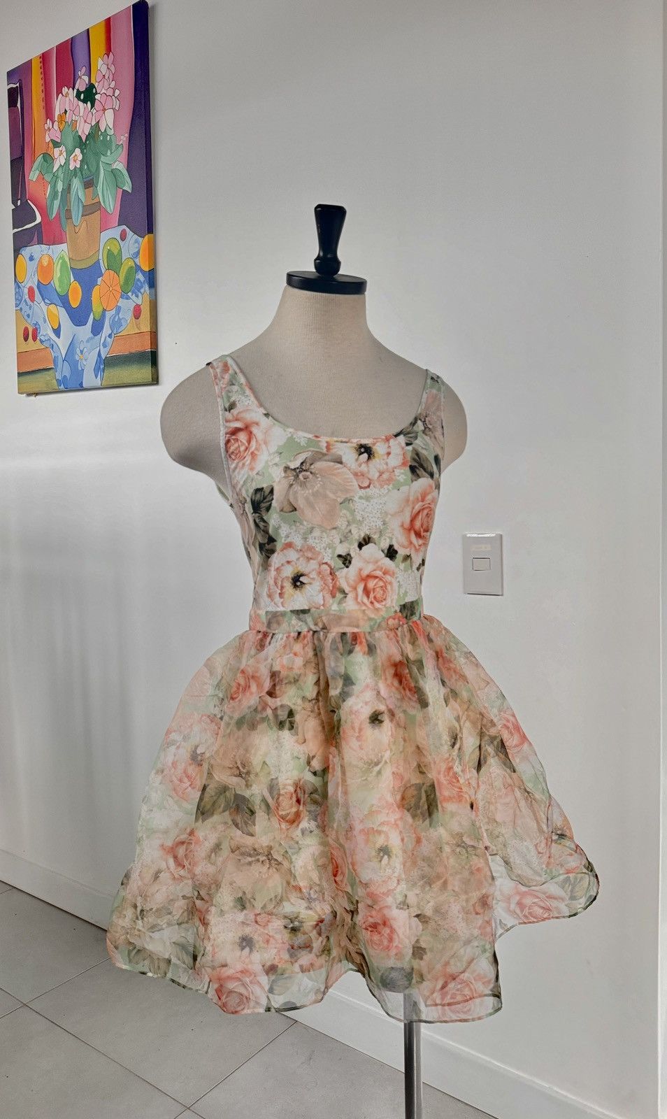 Alice + Olivia × Designer ALICE + OLIVIA Chara Floral Chiffon Mini Dress Size M / US 6-8 / IT 42-44 - 8 Thumbnail