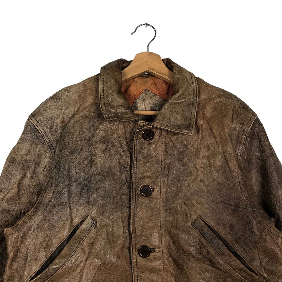 Japanese Brand 🔥90’s Vintage Leather Jacket Inspector Wear Cargo Pocket Size US M / EU 48-50 / 2 - 3 Thumbnail