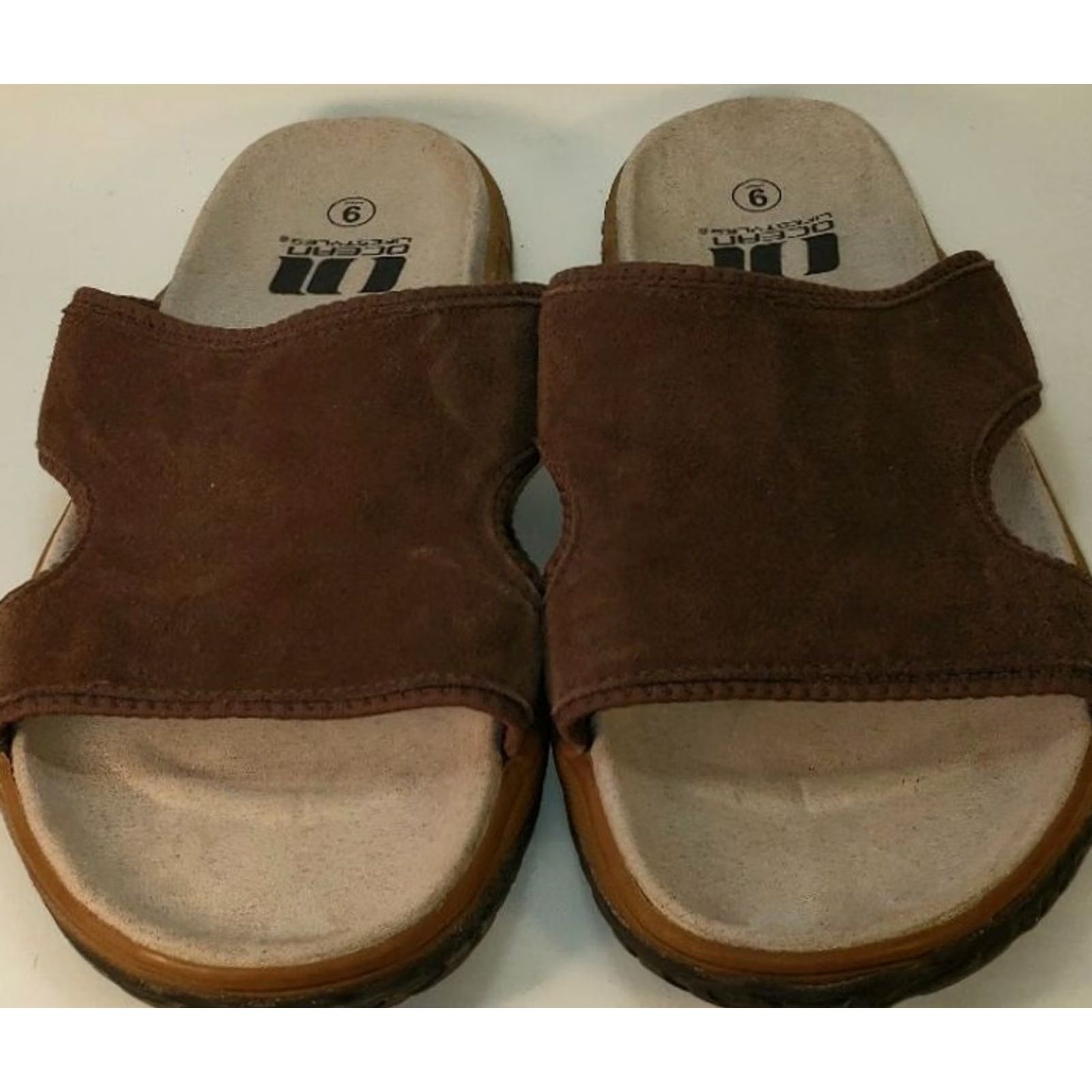 Vintage Ocean Lifestyles Slide Sandal Men 9M Brown Suede Upper Cushy Shaped Cushioned Arch Support Slip-On Casual Shoes Mens Brown Suede Slide 9M Size ONE SIZE - 3 Thumbnail