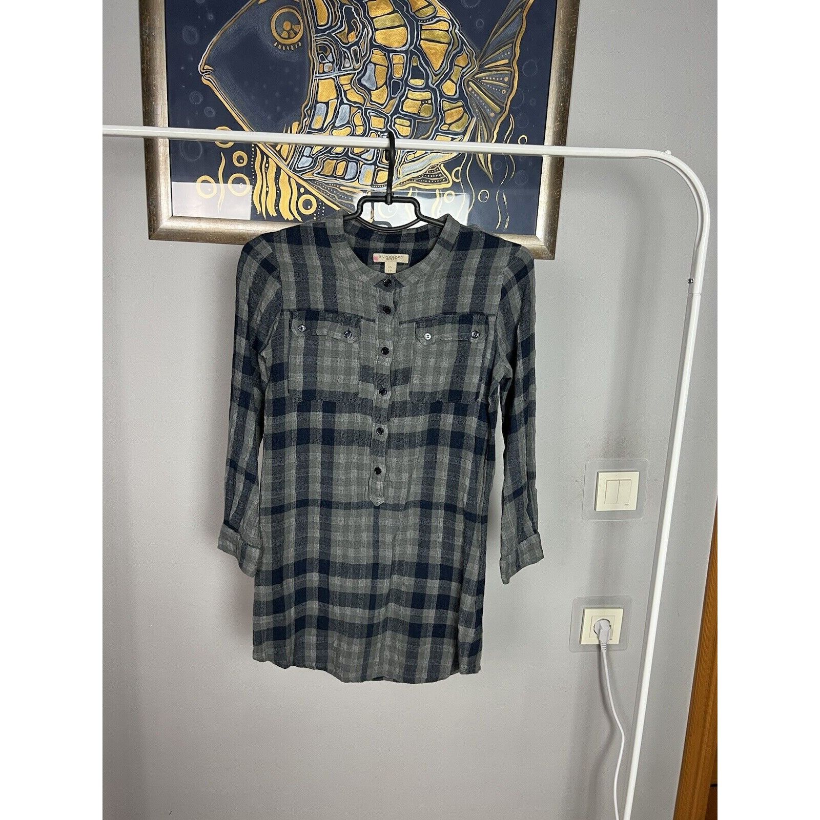 Burberry Burberry Nova Check Print Light Blue Women`s Wool Tunic Shir Size XS / US 0-2 / IT 36-38 - 4 Thumbnail