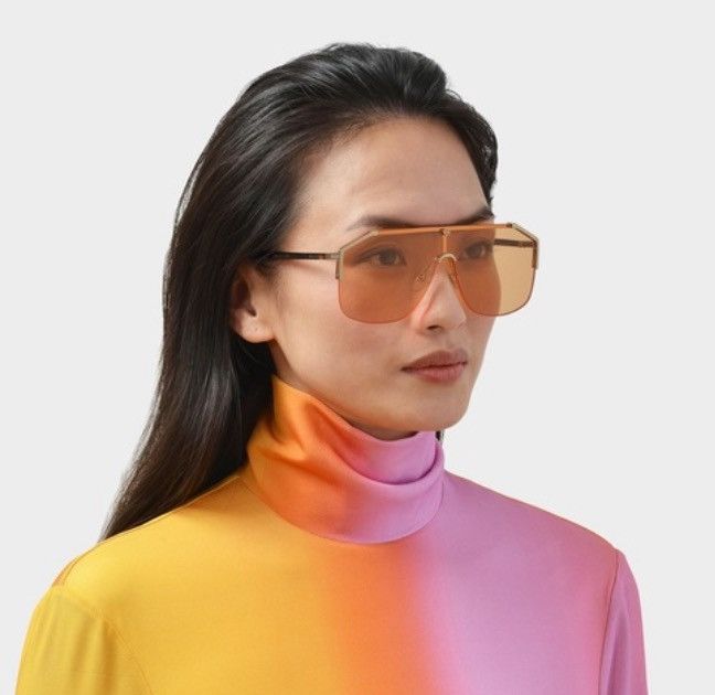 image of Gucci Metal Rimless Square Sunglasses Gg0291S Ambar Gold, Women's