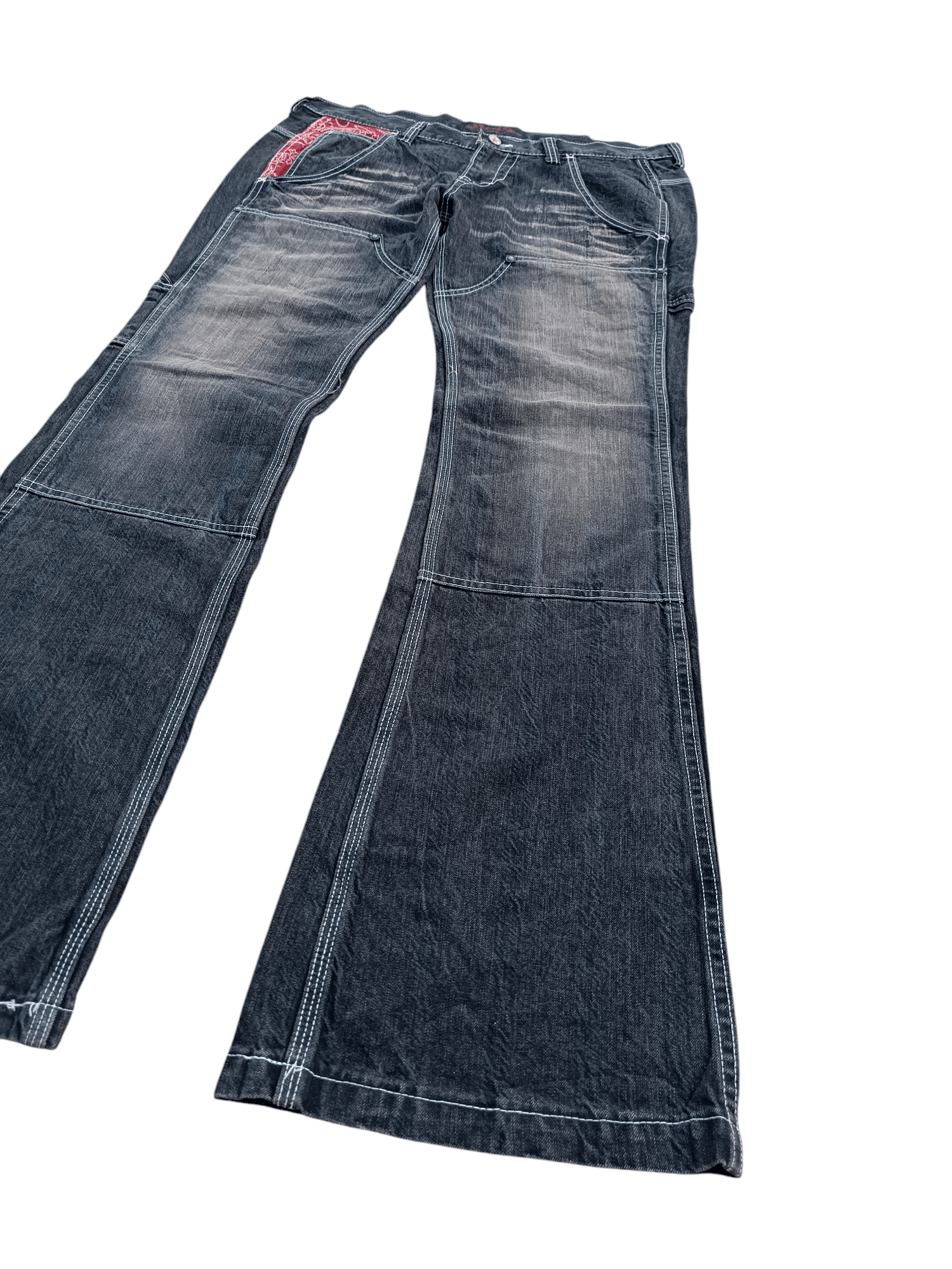 Japanese Brand RARE💥JAPANESE BRAND DENIM FLARE DISTRESED EMBROIDERY JEANS Size US 29 - 24 Thumbnail