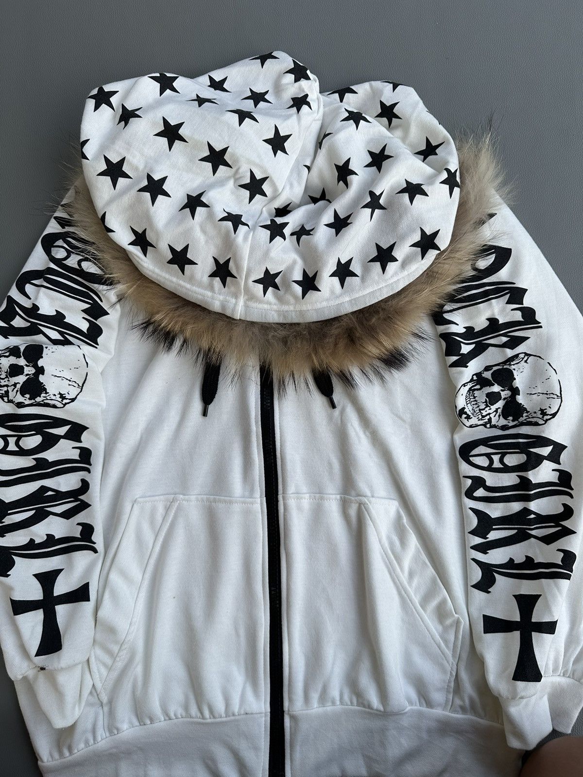 20471120 ROCK GIRL SKULL AND STARS BOXY ZIP FUR HOODIE LGB PUNK STYLE Size L / US 10 / IT 46 - 10 Thumbnail