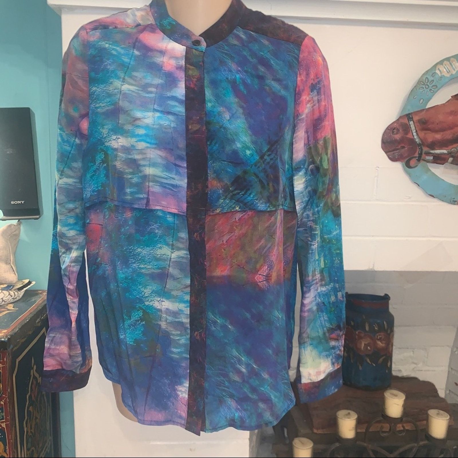 Other NEW ABSTRACT WATERCOLOR PATCHWORK SILK LAYERED BLOUSE Size XS / US 0-2 / IT 36-38 - 4 Thumbnail