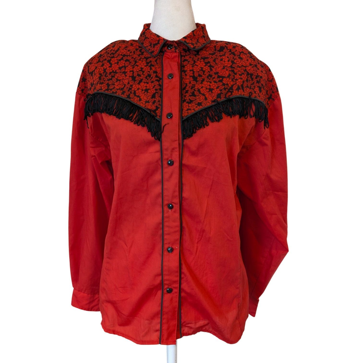 Vintage Vintage Circle T Marilyn Lenox Floral Red Fringe Western Top Size XL / US 12-14 / IT 48-50 - 1 Thumbnail