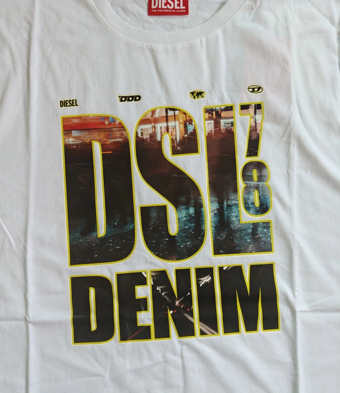Diesel DIESEL White T-shirt with DSL 78 Denim print T 4184 Size US L / EU 52-54 / 3 - 3 Thumbnail