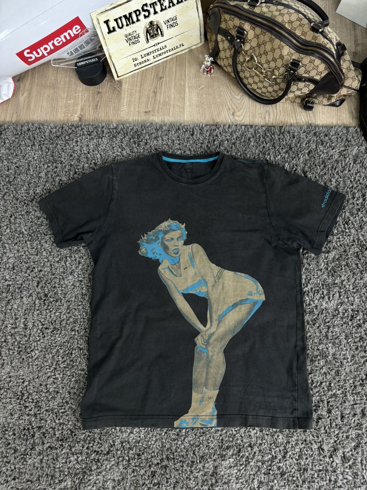 Adidas × Vintage 2006s Rare Crazy Graphic Tee Woman Adidas Faded Black Y2K Size US XL / EU 56 / 4 - 1 Thumbnail