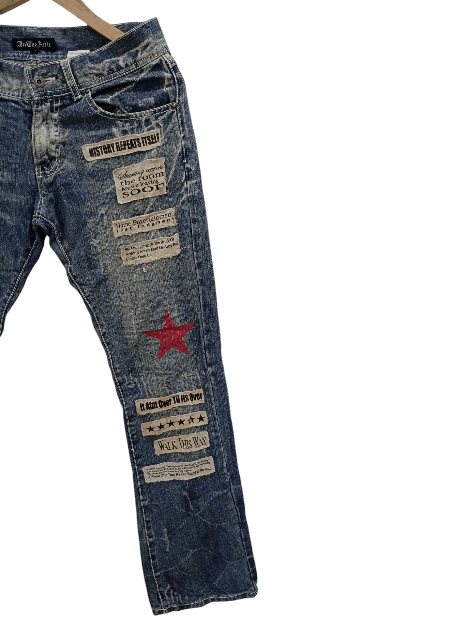 In The Attic × Vintage 🔥🔥In The Attic Patchwork Poem Statement Distressed Jeans Size US 31 - 3 Thumbnail