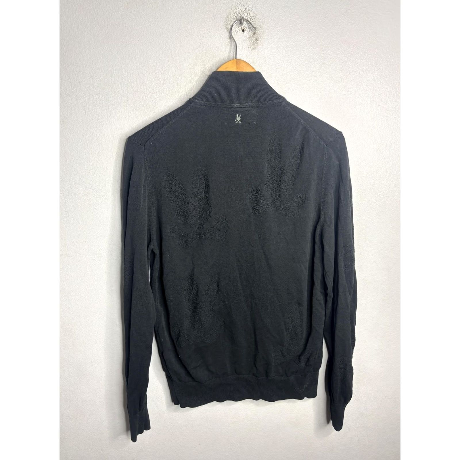 Psycho Bunny Psycho Bunny Jacket Mens Small Black Knit Full Zip Embroidered Bunny Skull Sweater Size US S / EU 44-46 / 1 - 5 Thumbnail