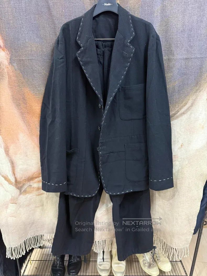 Yohji Yamamoto YOHJI YAMAMOTO Thick Wool Suit with Visible Seams Size US XL / EU 56 / 4 - 2 Thumbnail