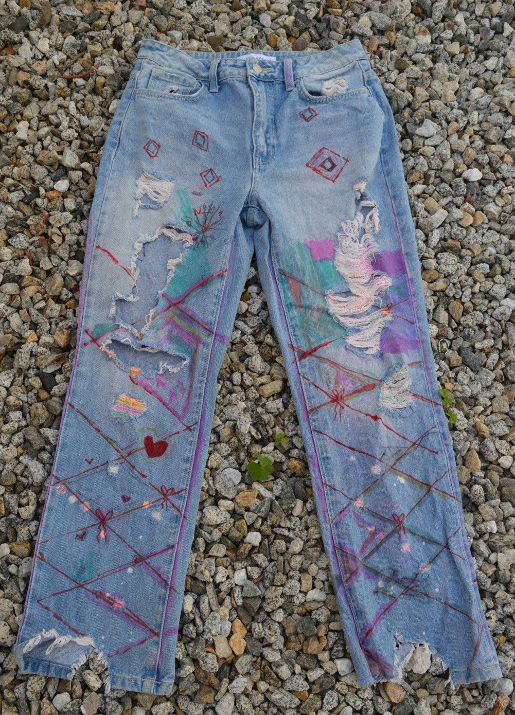 Handmade VINTAGE DENIM ART HANDPAINTED SIZE 26 Size 26" / US 2 / IT 38 - 1 Thumbnail