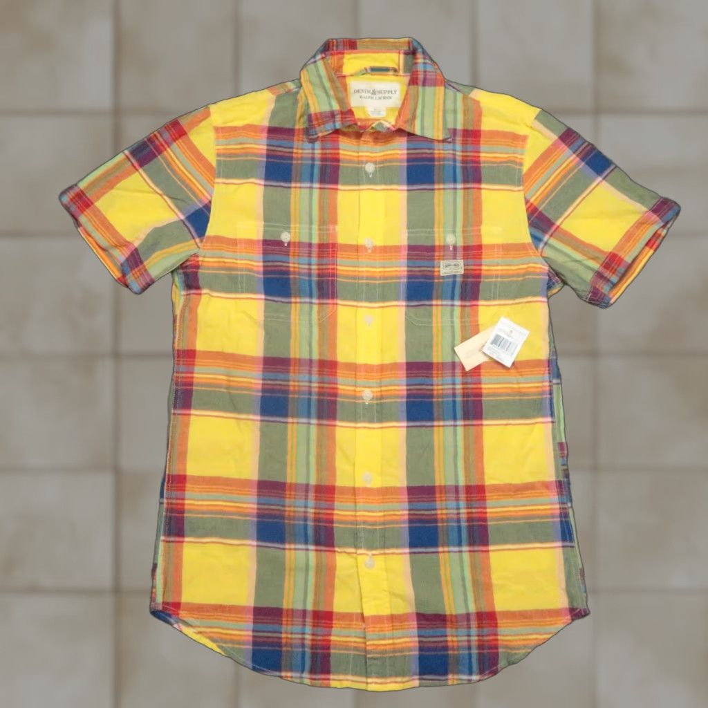 Ralph Lauren VINTAGE Ralph Lauren Denim & Supply Shirt Men Small Yellow Plaid Short Sleeve Cotton Casual 90s Size US S / EU 44-46 / 1 - 1 Thumbnail