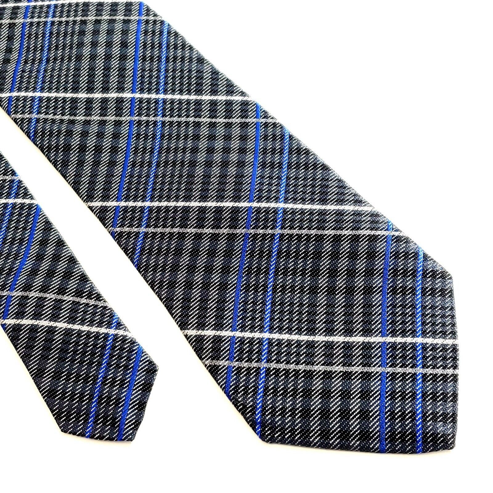 Pronto Uomo Pronto Uomo Gray Blue Plaid Woven Silk Tie Size ONE SIZE - 1 Thumbnail
