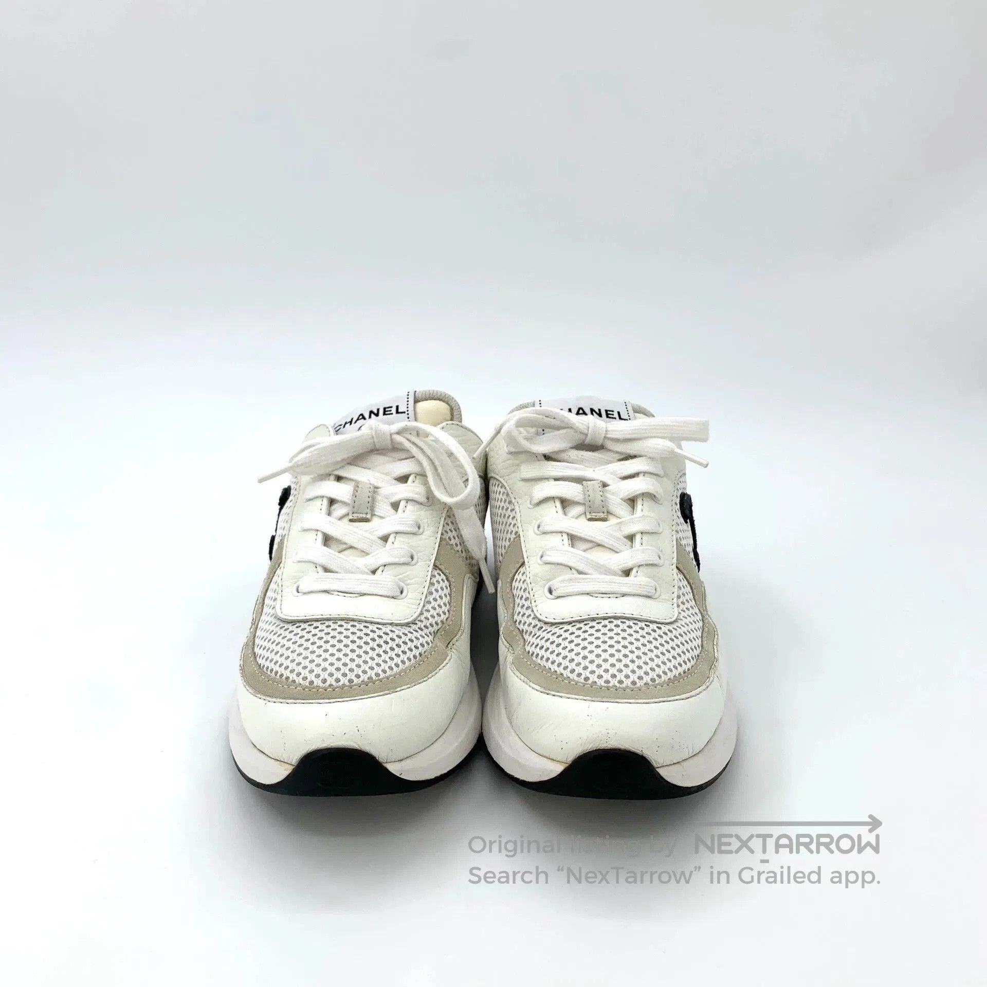 Chanel Chanel White Logo Mesh Leather Sneakers. Size US 7.5 / EU 40-41 - 3 Thumbnail