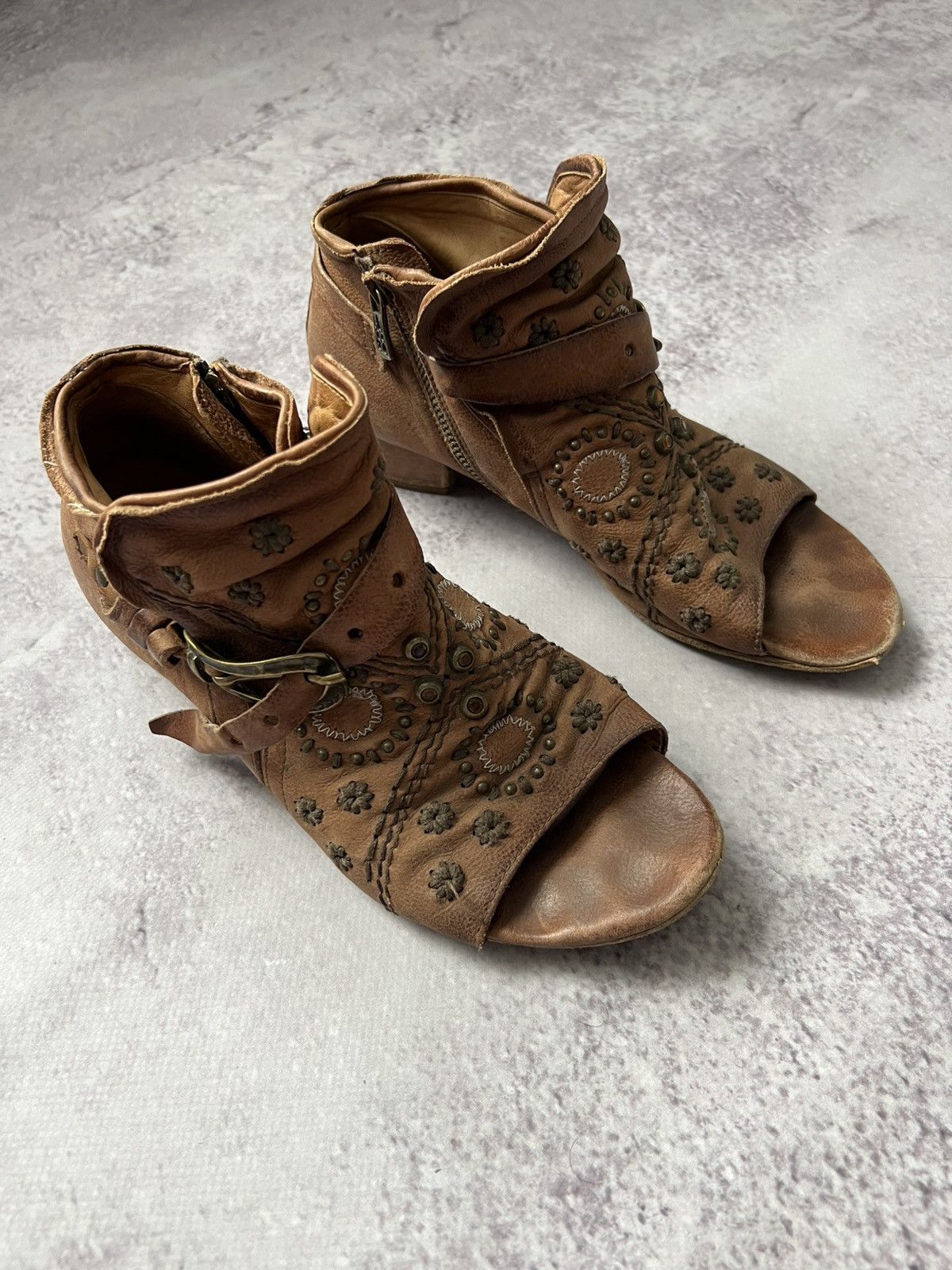 Vintage 98 Women's Leather Shoes Peep-Toe Ankle Boots