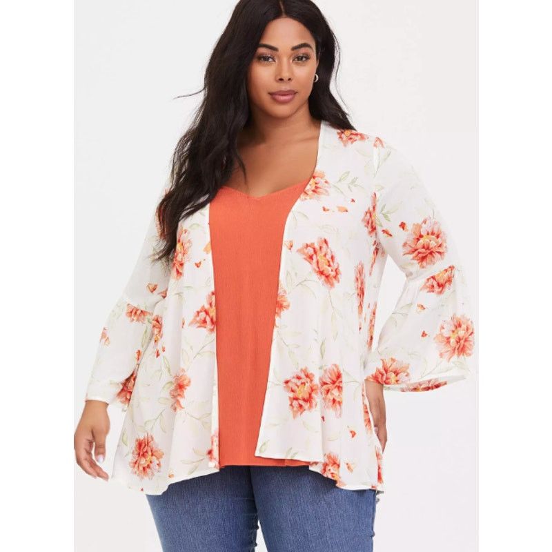 Torrid Torrid Womens Floral Chiffon Kimono Plus Size 1/2X Open Size XXL / US 16-18 / IT 52-54 - 1 Thumbnail