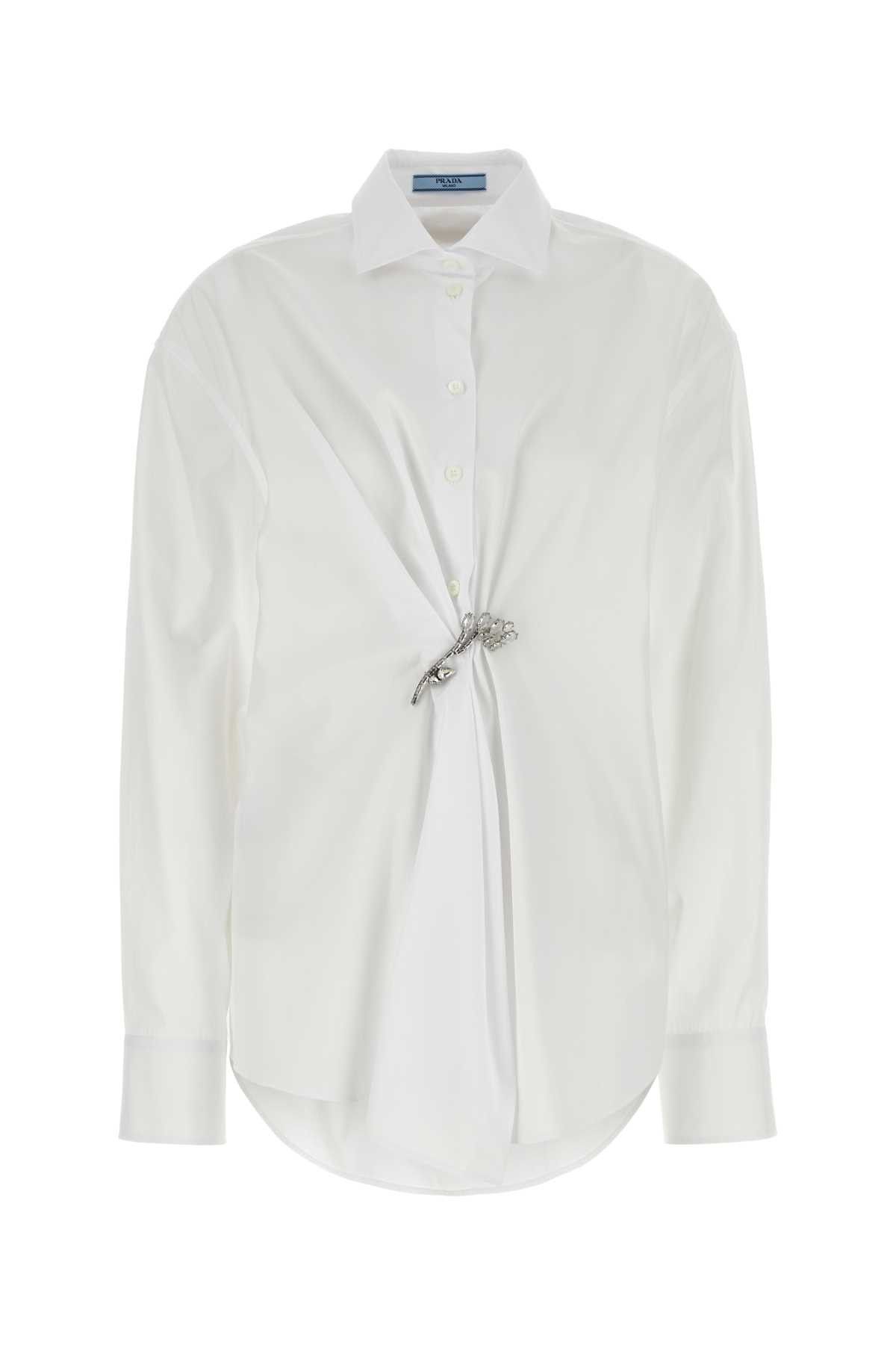Prada White Poplin Shirt Size XS / US 0-2 / IT 36-38 - 1 Thumbnail