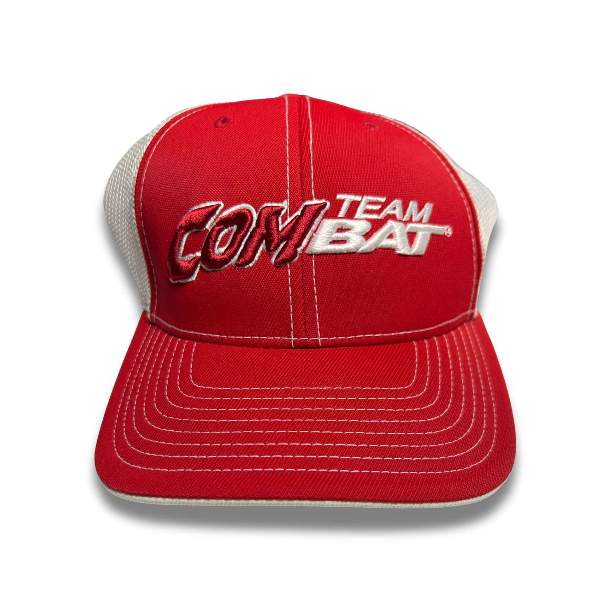 Other Team Combat Trucker Hat Red & White Mesh Pro Model Adjustabl Size ONE SIZE - 2 Thumbnail