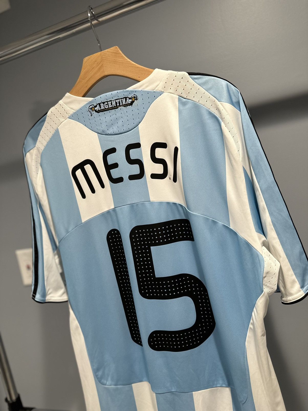 image of Adidas x Soccer Jersey Argentina Lionel Messi 2007/09 Home Kit Soccer Jersey in Blue (Size XL)