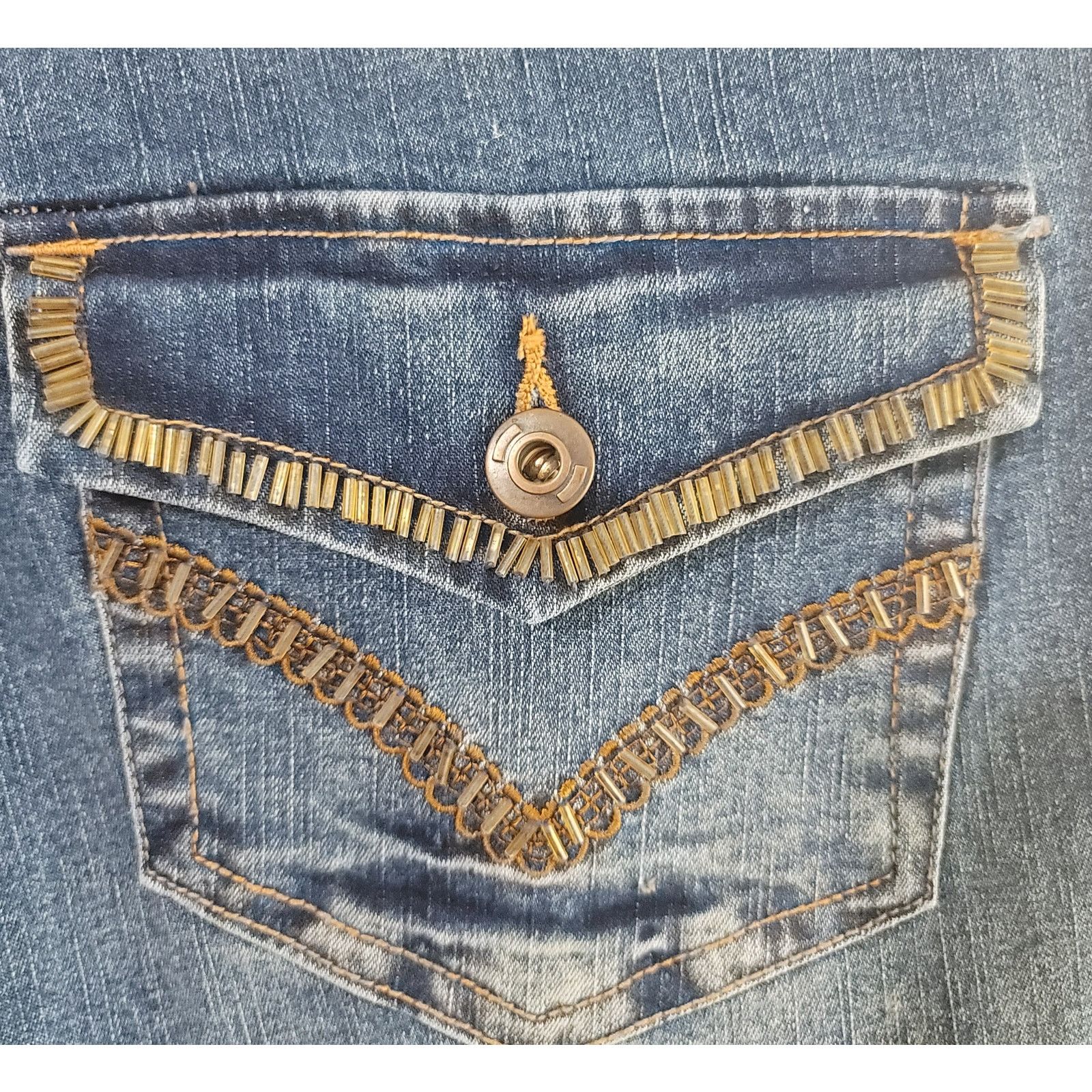 Apollo Apollo Embellished Cropped Stone Washed Wide Leg Jeans 17 18 Size 39" - 5 Thumbnail