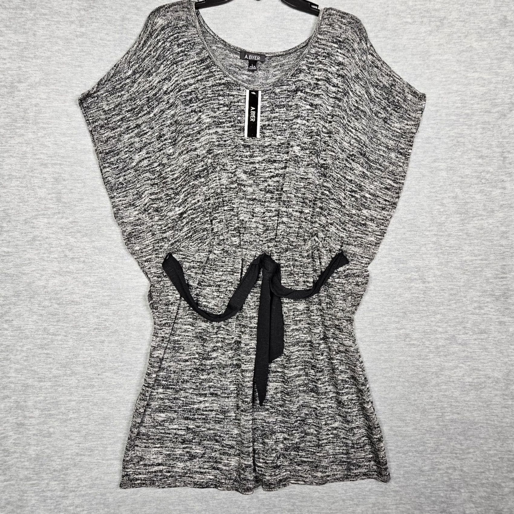Vintage A.Byer Women's Dark Gray Stretch Knit Tie Waist Mini Dress L NEW Size L / US 10 / IT 46 - 2 Thumbnail