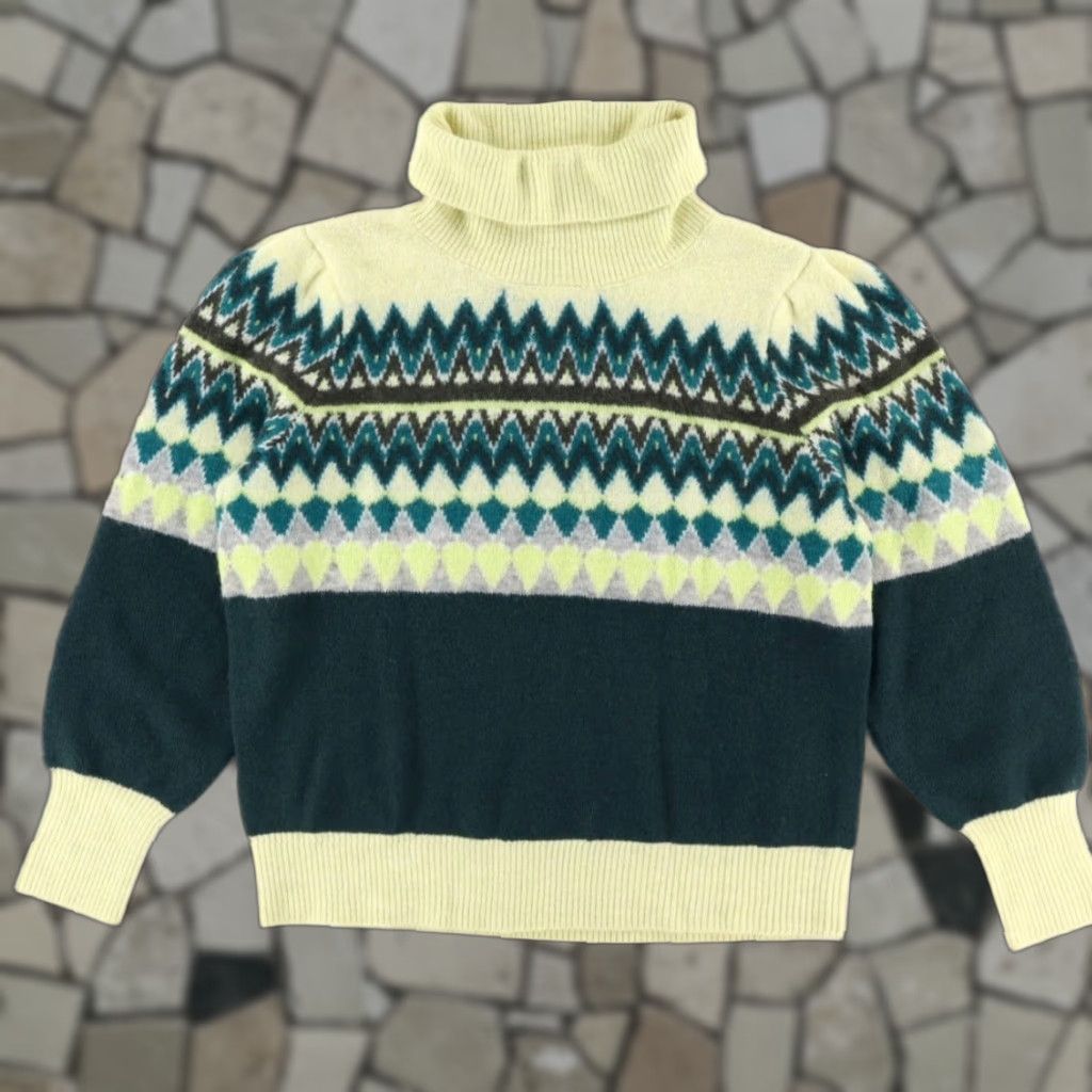 Loft Loft Women's XL Green Fair Isle Turtleneck Striped Mock Long Sleeve Sweater Shirt Size XL / US 12-14 / IT 48-50 - 1 Thumbnail