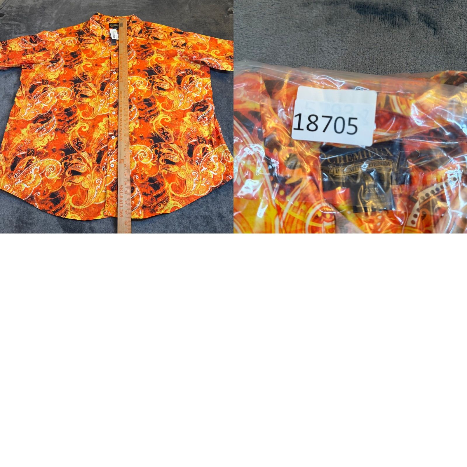 Cremieux Cremieux Premium Denim Button-Up Shirt Mens 2XB Orange Paisley Stretch NWT Big & Tall Casual Short Sleeve Button-Up Shirt Mens Orange Paisley 2XB NWT Size US XXL / EU 58 / 5 - 8 Thumbnail