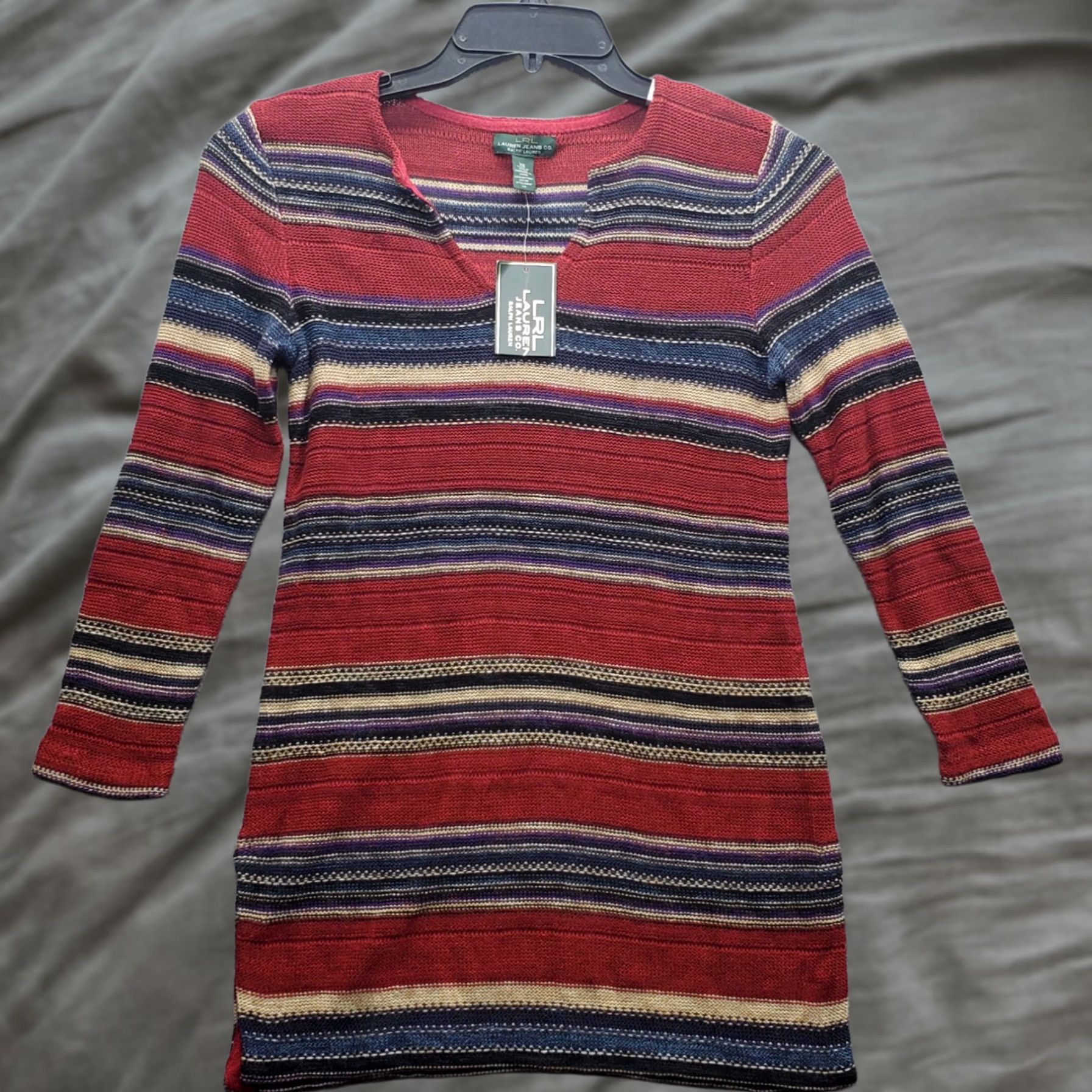 Lauren Ralph Lauren Sweater Adult Xs Multi Striped Tunic Pullover Side Slit Womens, Women's
