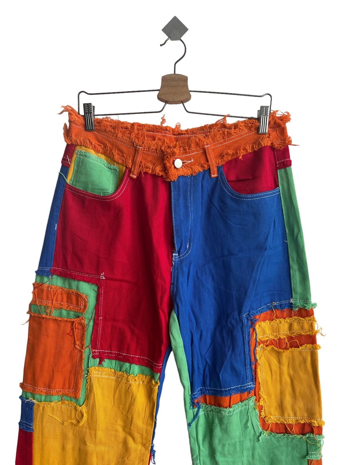 Japanese Brand Insane Beautiful Crazy Patchwork Multicolor Baggy Denim Jean Size US 33 - 4 Thumbnail