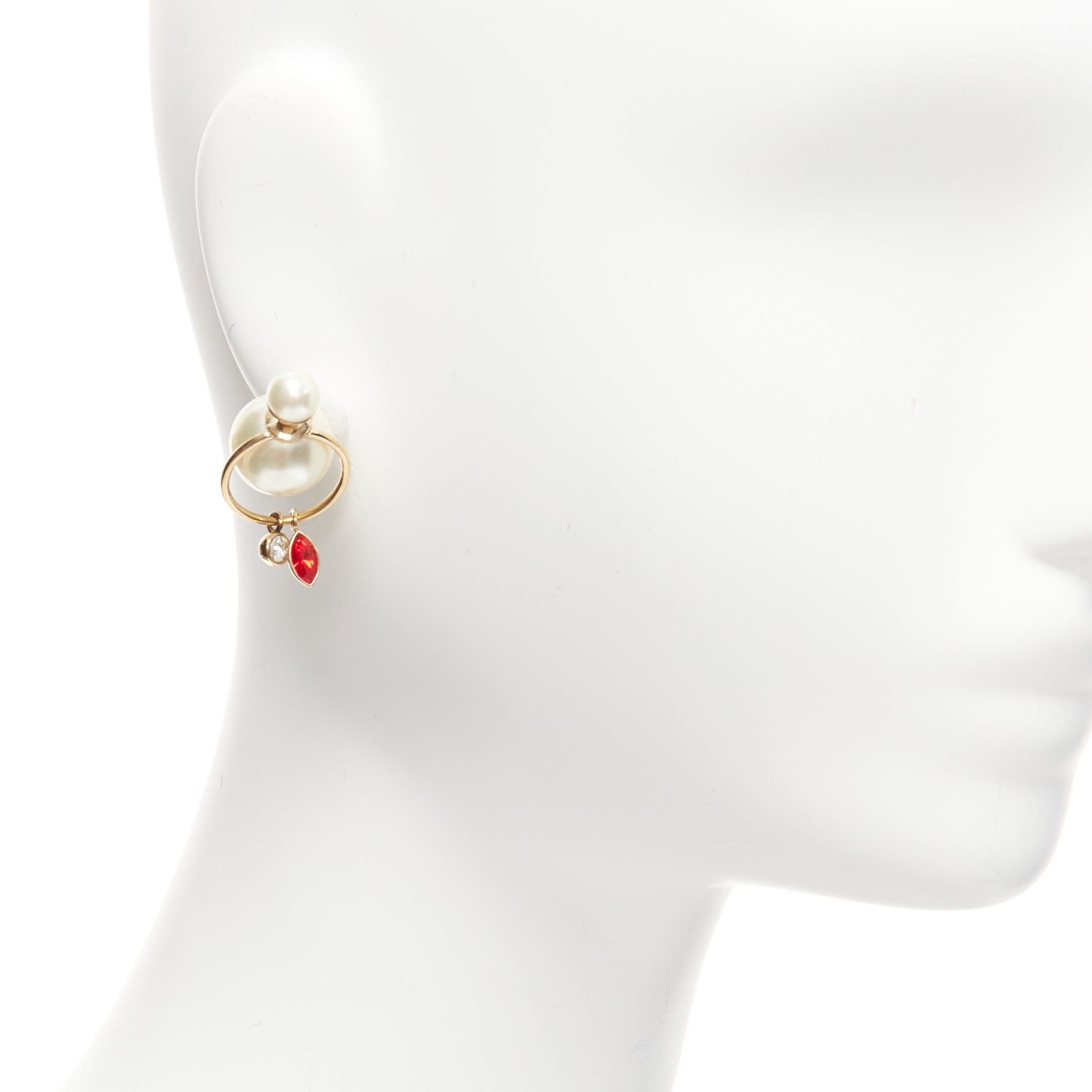 Dior DIOR Tribale double pearl red clear crystal droplets hoop stud earrings pair Size ONE SIZE - 1 Thumbnail