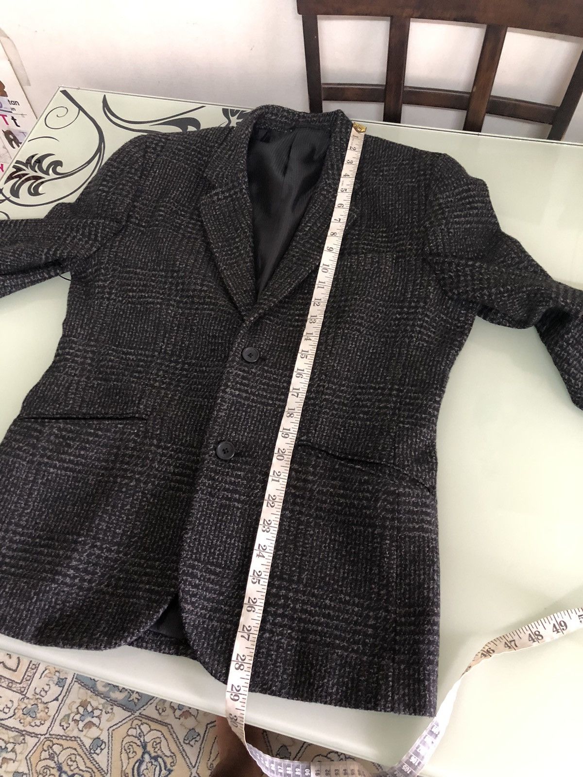 Japanese Brand Vtg Uniqlo Tweed Gingham Dark Grey Single Breasted Blazer Size US L / EU 52-54 / 3 - 17 Thumbnail