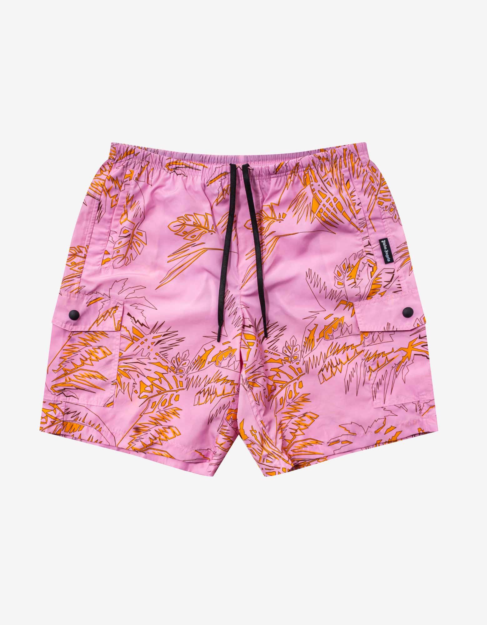 image of Palm Angels Pink Abstract Palms Swim Shorts, Men's (Size 30)