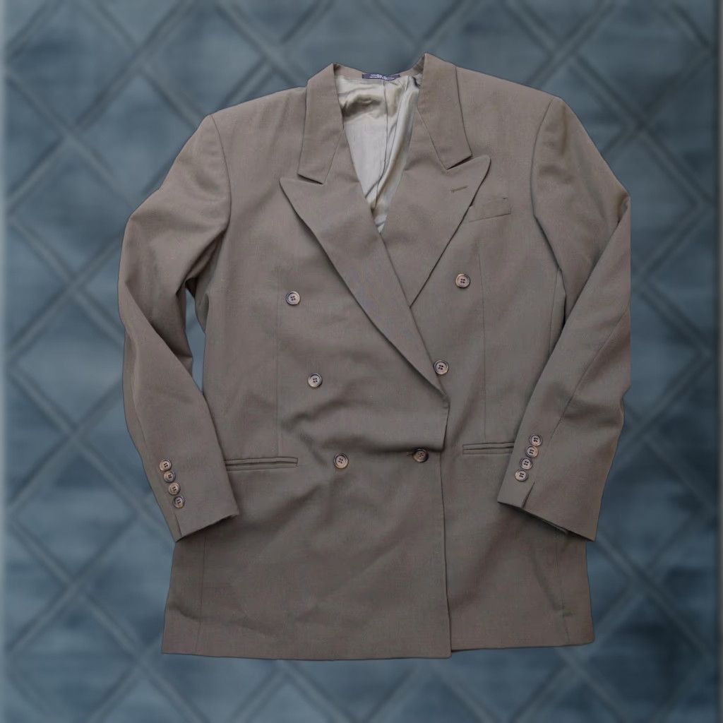 Olive VINTAGE? City Streets Blazer Mens 40 Long Dark Olive Wool Blend Double Breasted Jacket Size 40R - 1 Thumbnail