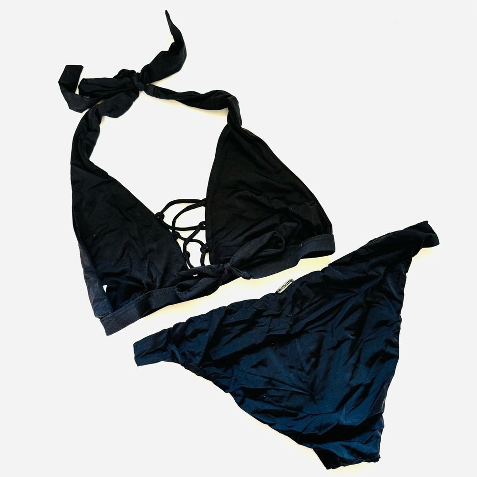REVOLVE BEACH BUNNY Black Lace Front Halter Tie Bikini Cheeky Bottom Size ONE SIZE - 9 Thumbnail