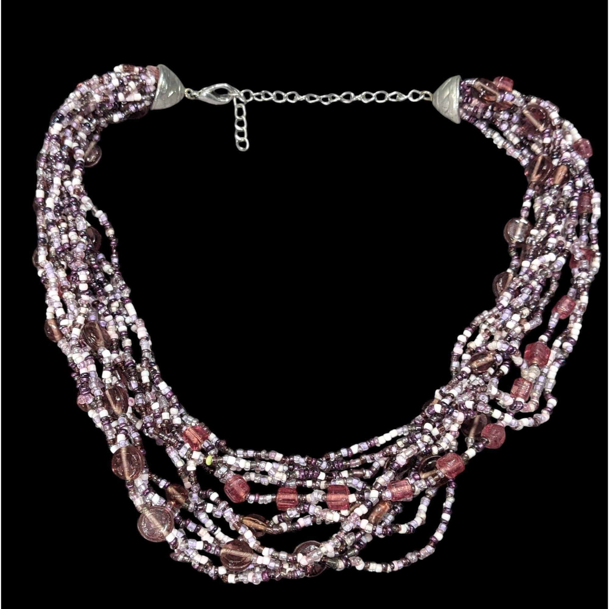 Other Whimsical Purple And White Glass Beaded Layered Necklace Size ONE SIZE - 1 Thumbnail