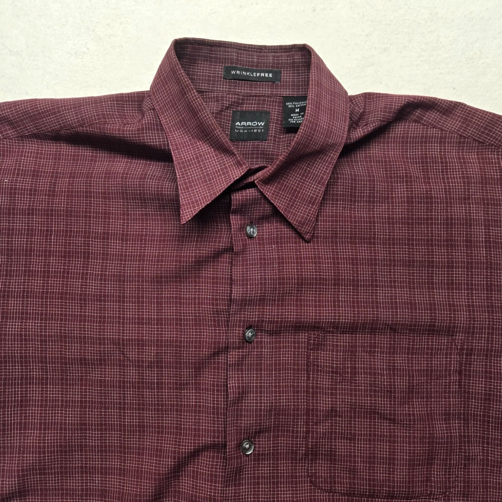 Arrow Arrow Purple Check Checkered Button Up Short Sleeve Men's Size M Medium Size US 31 - 2 Thumbnail