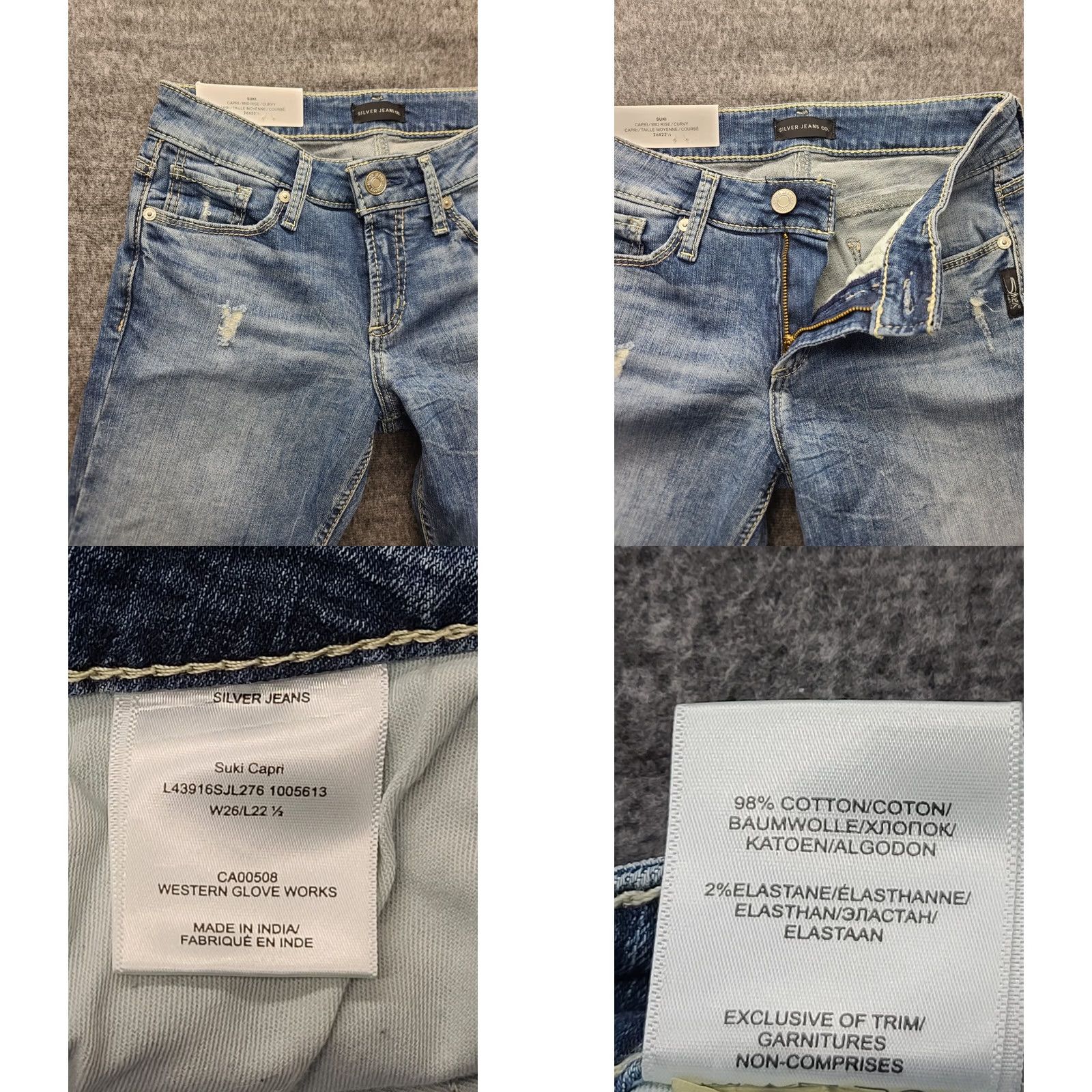 Silver Jeans Co. Silver Jeans Capri Womens 26x22 Suki Curvy Mid Rise Distressed Stretch Denim Blue 5-Pocket Mens? Womens Size 26" / US 2 / IT 38 - 8 Thumbnail
