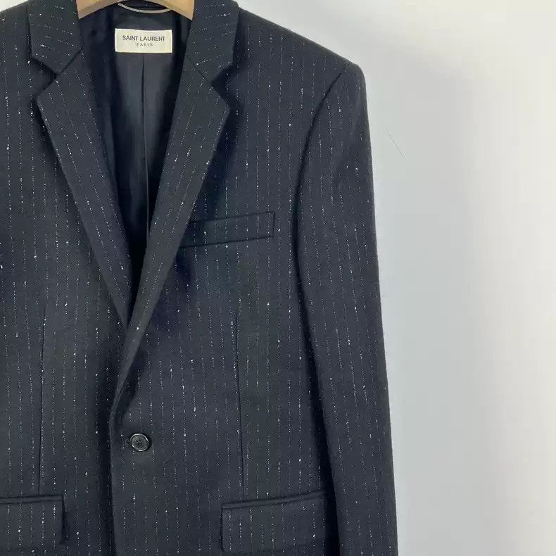 Saint Laurent Paris Saint Laurent Silver striped black suit jacket Size US XL / EU 56 / 4 - 1 Thumbnail