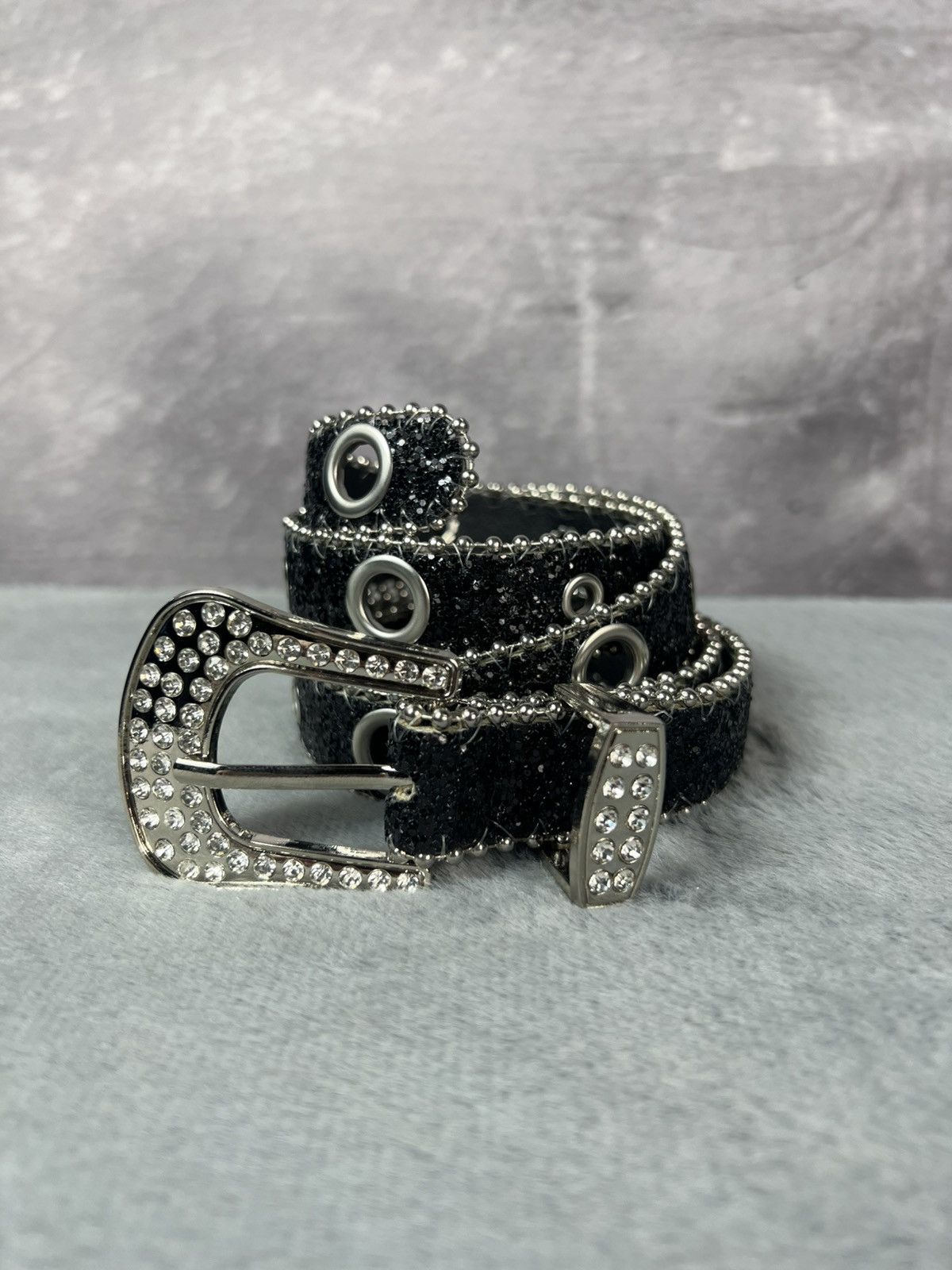 Other Black Glamour Rhinestones Y2K Thin Belt Gothic Punk Grunge Size ONE SIZE - 4 Thumbnail