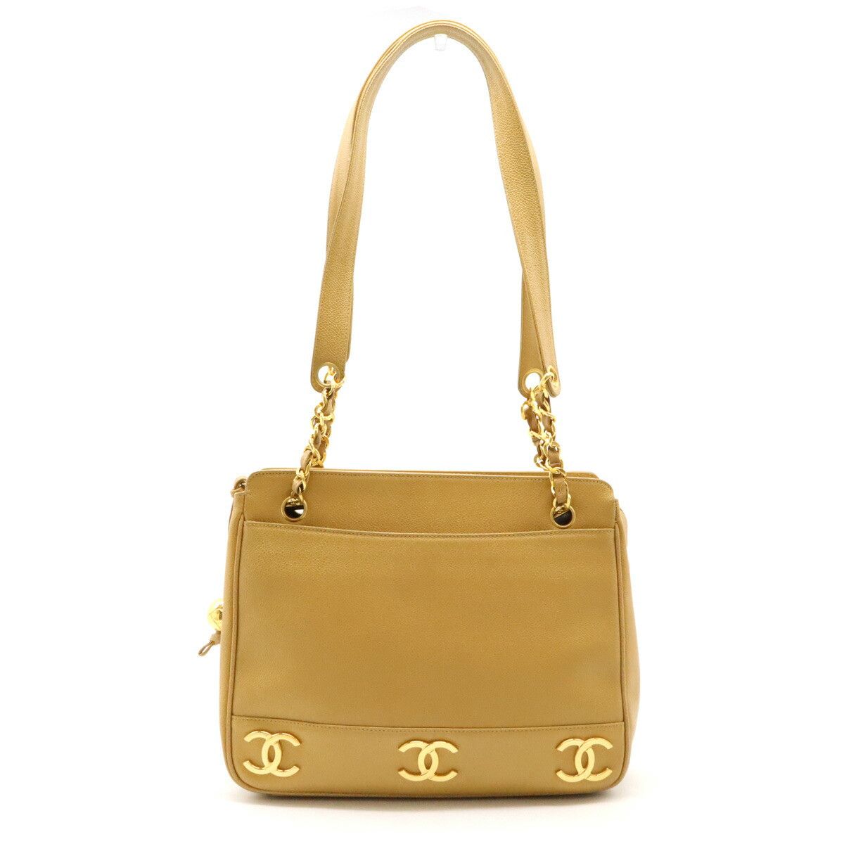 Chanel Chanel Caviar Skin Coco Mark Triple Coco 2Way Shoulder Bag Leather Shoulder Bag in Beige, Women's