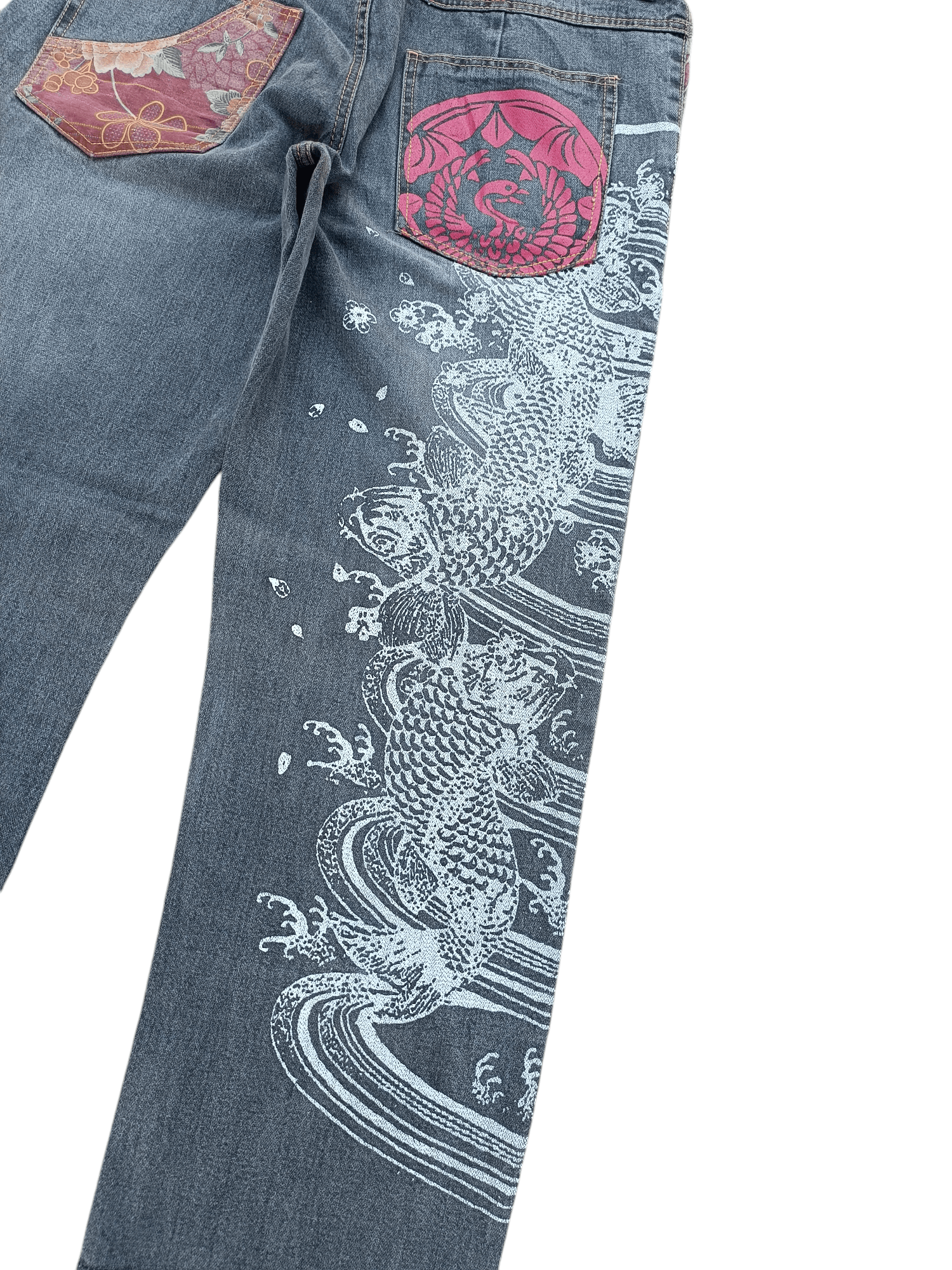 Japanese Brand RARE 🔥 Japanese Brand B-S Printed Koi Fish Floral Jeans Size US 36 / EU 52 - 10 Thumbnail