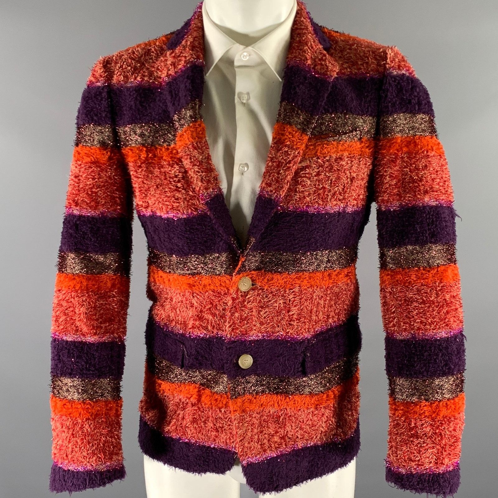 Walter Van Beirendonck WALTER VAN BEIRENDONCK 36 Orange Purple Stripe Sport Coat Size 36R - 1 Thumbnail
