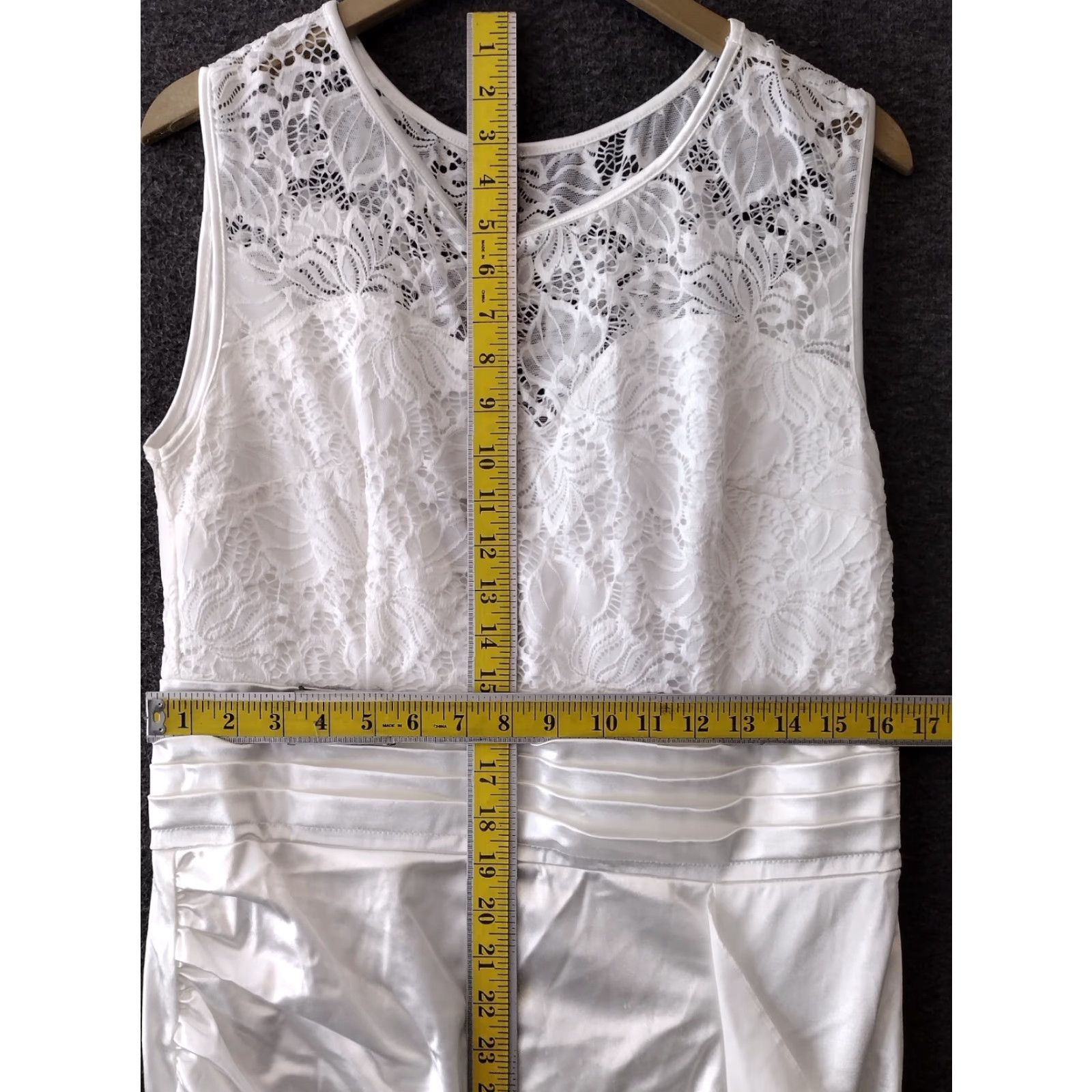 Vintage Women's Formal Maxi Dress XL White Ruched Ruffles Sleeveless Wedding Prom Evening Party Lace Floral Dress XS-XL Size XL / US 12-14 / IT 48-50 - 4 Thumbnail
