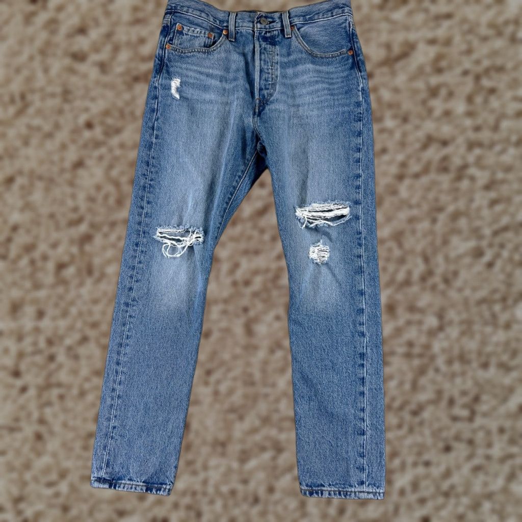 Levi's Levi's 501 Jeans Denim Blue 29x27 Skinny Regular Button Fly Distressed Vintage? No (not vintage) Size 29" - 1 Thumbnail